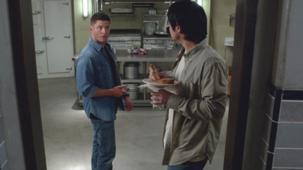 Dean finds Kevin leaving the bunker kitchen. Dean finds Kevin leaving the bunker kitchen.